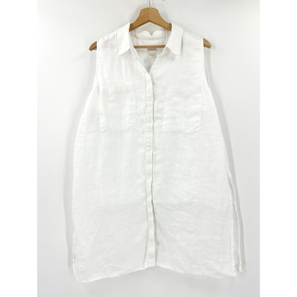 Chico’s 100% Linen Layered Side Slit Button Front Collared Sleeveless Tunic Top - Picture 5 of 8